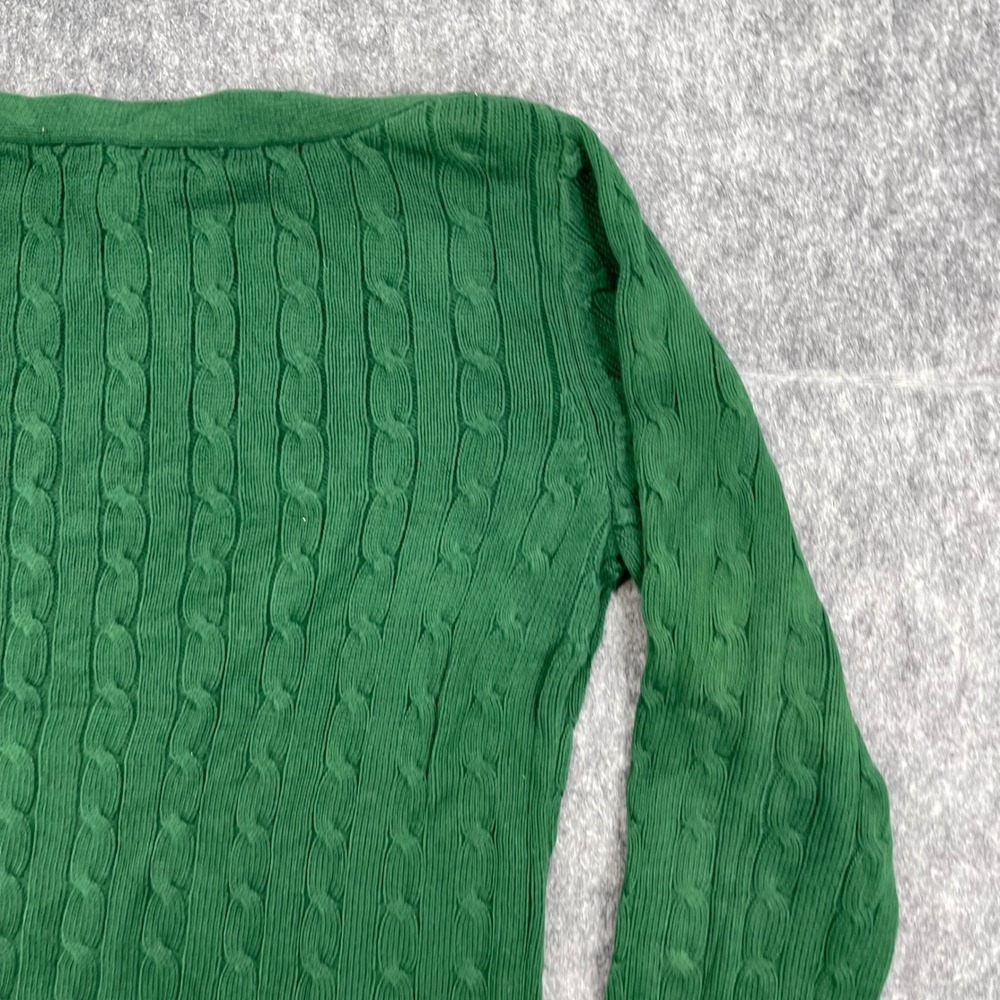 Lauren Ralph Lauren Sweater Extra Large Green Cable Knit Neck Gold Button LRL - Picture 15 of 16